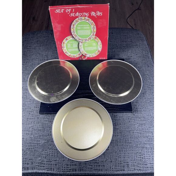 Set of 3 Vintage 1985 House of Lloyd 10" Round Tin Christmas Recipe Serving Tray - Picture 7 of 7
